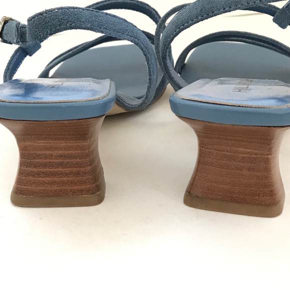 HILLARD & HANSON Kitten Heel Sandals Leather Maddi Heels Blue Women’s Size 6.5 - Picture 10 of 16